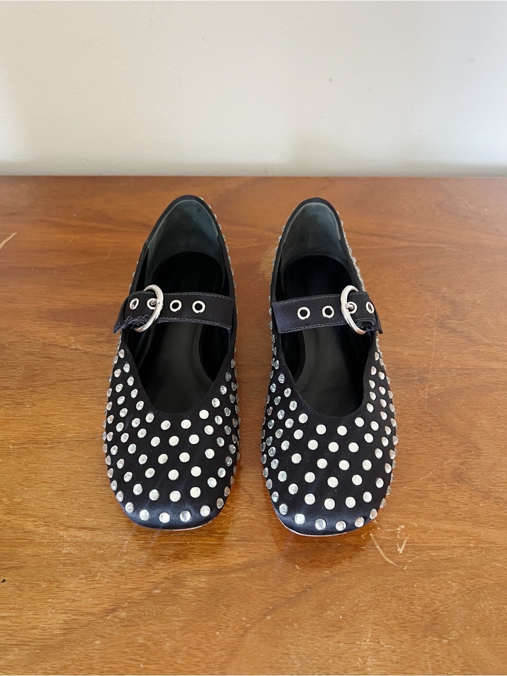 Reformation • Bethany Ballet Flat mary jane black silk rhinestone crystal stud - Picture 4 of 14